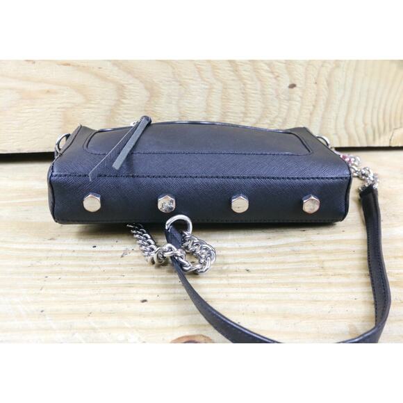 Rebecca Minkoff Crossbody Bag Black Leather Avery Link Chain Bottom Studs - Picture 6 of 11